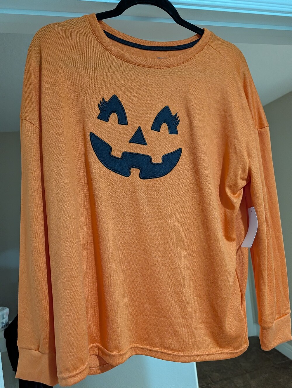 Adult  Orange Pumpkin Face Long-Sleeve Top